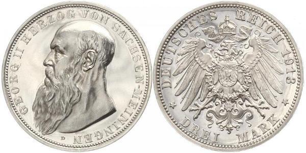3 Mark 萨克森-迈宁根 (1680 - 1918) 銀 Georg II, Duke of Saxe-Meiningen