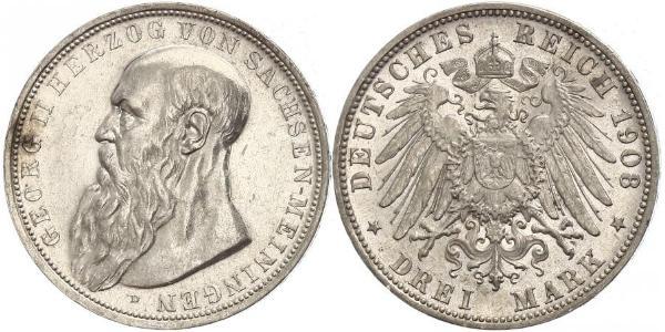 3 Mark 萨克森-迈宁根 (1680 - 1918) 銀 Georg II, Duke of Saxe-Meiningen
