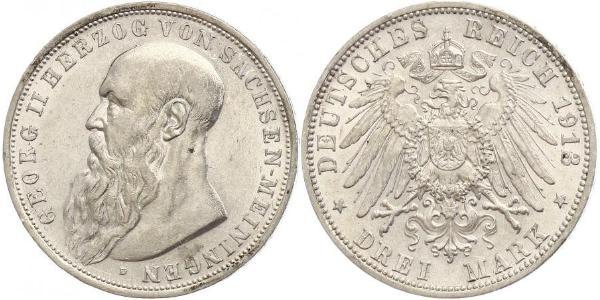 3 Mark 萨克森-迈宁根 (1680 - 1918) 銀 Georg II, Duke of Saxe-Meiningen