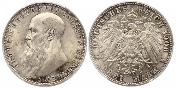 3 Mark 萨克森-迈宁根 (1680 - 1918) 銀 Georg II, Duke of Saxe-Meiningen
