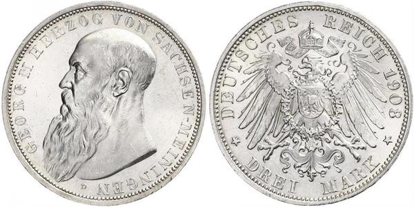 3 Mark 萨克森-迈宁根 (1680 - 1918) 銀 Georg II, Duke of Saxe-Meiningen