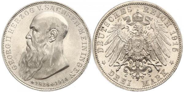 3 Mark 萨克森-迈宁根 (1680 - 1918) 銀 Georg II, Duke of Saxe-Meiningen