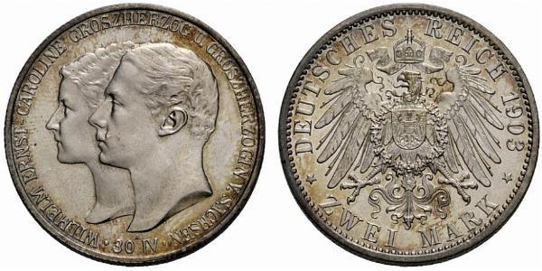 3 Mark 萨克森-魏玛-艾森纳赫 (1809 - 1918) 銀 威廉·恩斯特 (萨克森-魏玛-艾森纳赫)