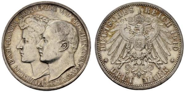 3 Mark 萨克森-魏玛-艾森纳赫 (1809 - 1918) 銀 威廉·恩斯特 (萨克森-魏玛-艾森纳赫)