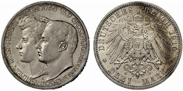 3 Mark 萨克森-魏玛-艾森纳赫 (1809 - 1918) 銀 威廉·恩斯特 (萨克森-魏玛-艾森纳赫)