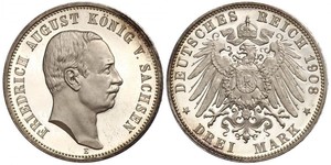 3 Mark 萨克森王国 (1806 - 1918) 銀 弗里德里希·奥古斯特三世 (萨克森国王)