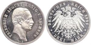 3 Mark 萨克森王国 (1806 - 1918) 銀 弗里德里希·奥古斯特三世 (萨克森国王)
