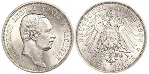 3 Mark 萨克森王国 (1806 - 1918) 銀 弗里德里希·奥古斯特三世 (萨克森国王)