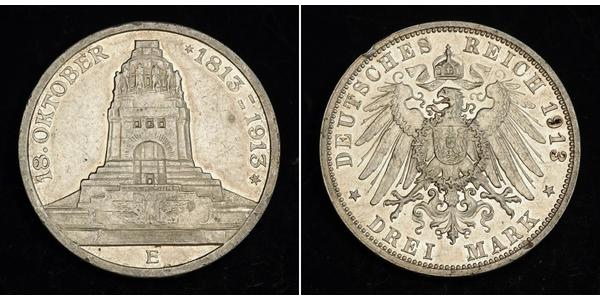 3 Mark 萨克森王国 (1806 - 1918) 銀 
