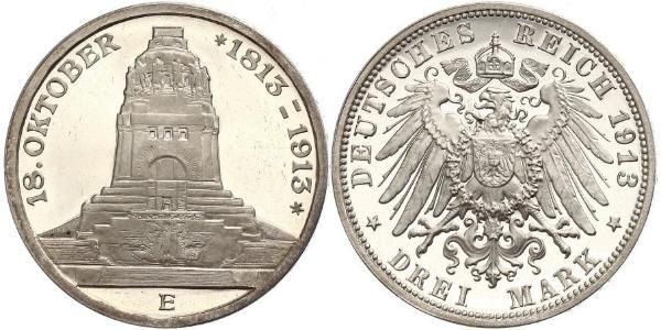 3 Mark 萨克森王国 (1806 - 1918) 銀 