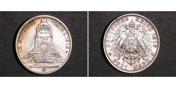 3 Mark 萨克森王国 (1806 - 1918) 銀 