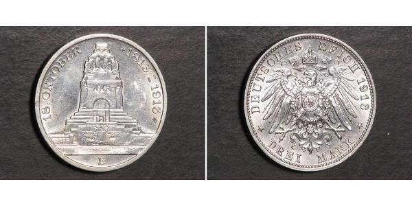 3 Mark 萨克森王国 (1806 - 1918) 銀 
