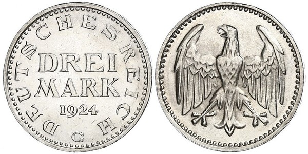 3 Mark 魏瑪共和國 (1919 - 1933) 銀 