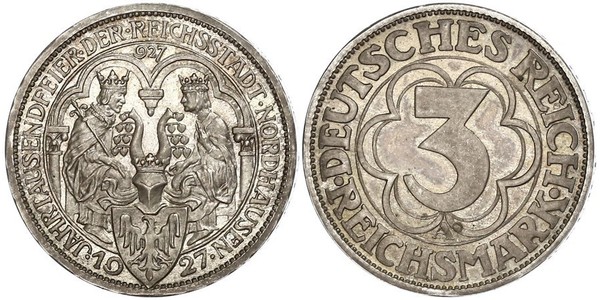 3 Mark 魏瑪共和國 (1919 - 1933) 銀 