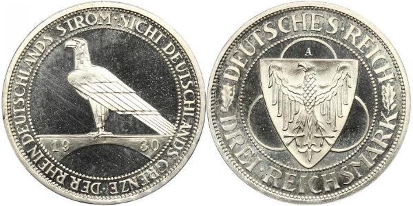 3 Mark 魏瑪共和國 (1919 - 1933) 銀 