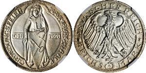 3 Mark / 3 Reichsmark République de Weimar (1918-1933) Argent 