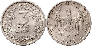 3 Mark / 3 Reichsmark République de Weimar (1918-1933) Argent 