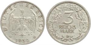 3 Mark / 3 Reichsmark République de Weimar (1918-1933) Argent 