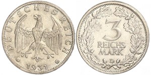 3 Mark / 3 Reichsmark République de Weimar (1918-1933) Argent 