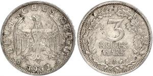 3 Mark / 3 Reichsmark République de Weimar (1918-1933) Argent 