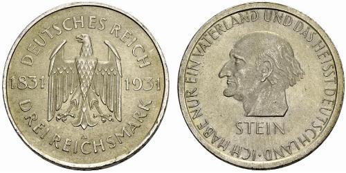 3 Mark / 3 Reichsmark République de Weimar (1918-1933) Argent 