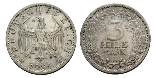 3 Mark / 3 Reichsmark République de Weimar (1918-1933) Argent 