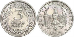 3 Mark / 3 Reichsmark Repubblica di Weimar (1918-1933) Argento 