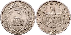 3 Mark / 3 Reichsmark Repubblica di Weimar (1918-1933) Argento 