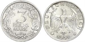 3 Mark / 3 Reichsmark Repubblica di Weimar (1918-1933) Argento 