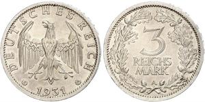 3 Mark / 3 Reichsmark Repubblica di Weimar (1918-1933) Argento 