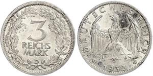 3 Mark / 3 Reichsmark Repubblica di Weimar (1918-1933) Argento 