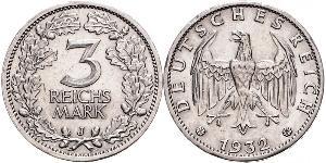 3 Mark / 3 Reichsmark Repubblica di Weimar (1918-1933) Argento 