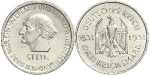 3 Mark / 3 Reichsmark Repubblica di Weimar (1918-1933) Argento 