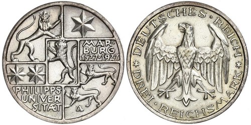 3 Mark / 3 Reichsmark Repubblica di Weimar (1918-1933) Argento 