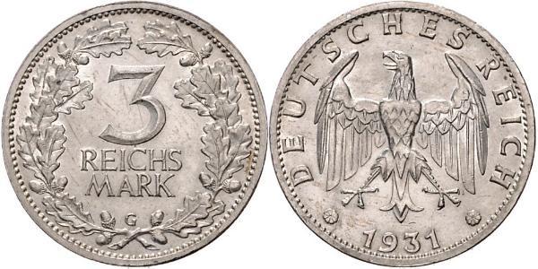 3 Mark / 3 Reichsmark Repubblica di Weimar (1918-1933) Argento 