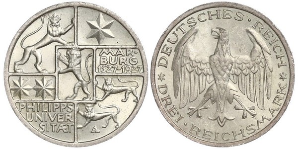 3 Mark / 3 Reichsmark Repubblica di Weimar (1918-1933) Argento 