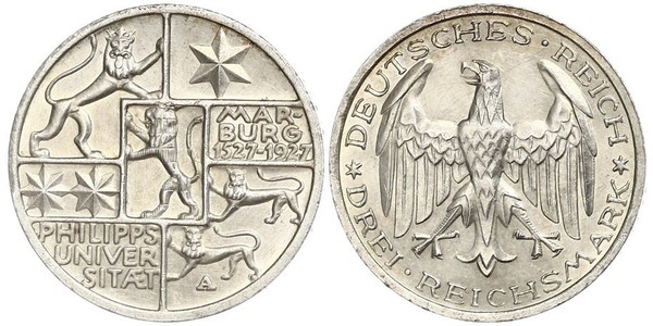 3 Mark / 3 Reichsmark Repubblica di Weimar (1918-1933) Argento 