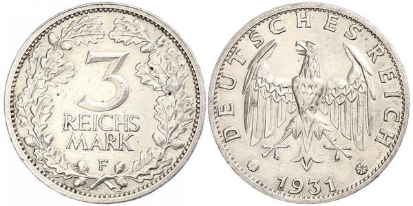 3 Mark / 3 Reichsmark Repubblica di Weimar (1918-1933) Argento 