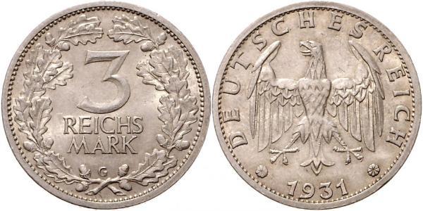 3 Mark / 3 Reichsmark Repubblica di Weimar (1918-1933) Argento 