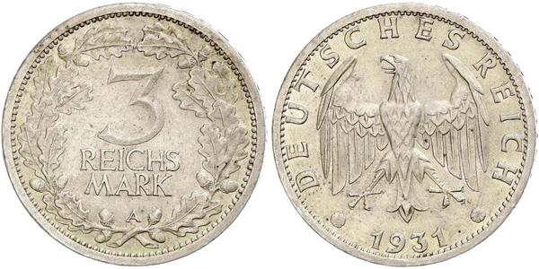 3 Mark / 3 Reichsmark Repubblica di Weimar (1918-1933) Argento 