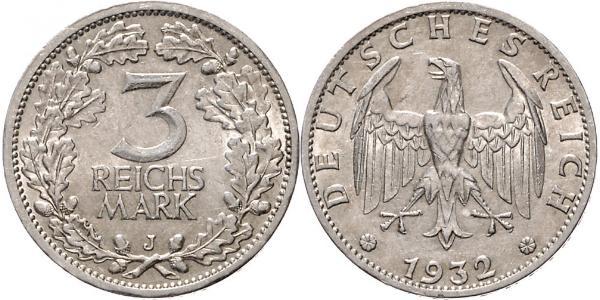 3 Mark / 3 Reichsmark Repubblica di Weimar (1918-1933) Argento 