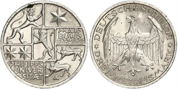 3 Mark / 3 Reichsmark Repubblica di Weimar (1918-1933) Argento 