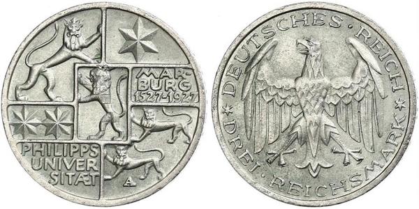 3 Mark / 3 Reichsmark Repubblica di Weimar (1918-1933) Argento 