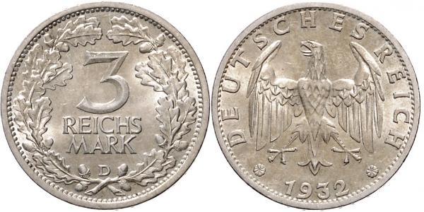 3 Mark / 3 Reichsmark Repubblica di Weimar (1918-1933) Argento 