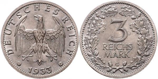 3 Mark / 3 Reichsmark Repubblica di Weimar (1918-1933) Argento 