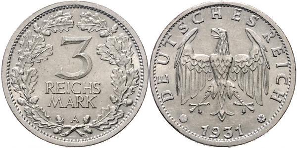 3 Mark / 3 Reichsmark Repubblica di Weimar (1918-1933) Argento 
