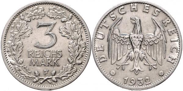 3 Mark / 3 Reichsmark Repubblica di Weimar (1918-1933) Argento 