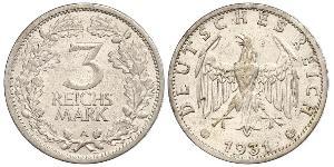 3 Mark / 3 Reichsmark República de Weimar (1918-1933) Plata 