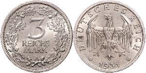 3 Mark / 3 Reichsmark República de Weimar (1918-1933) Plata 