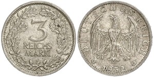 3 Mark / 3 Reichsmark República de Weimar (1918-1933) Plata 